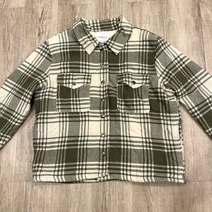 Lucky Brand Green and Cream Plaid Snap-Up Shirt Shackett Large